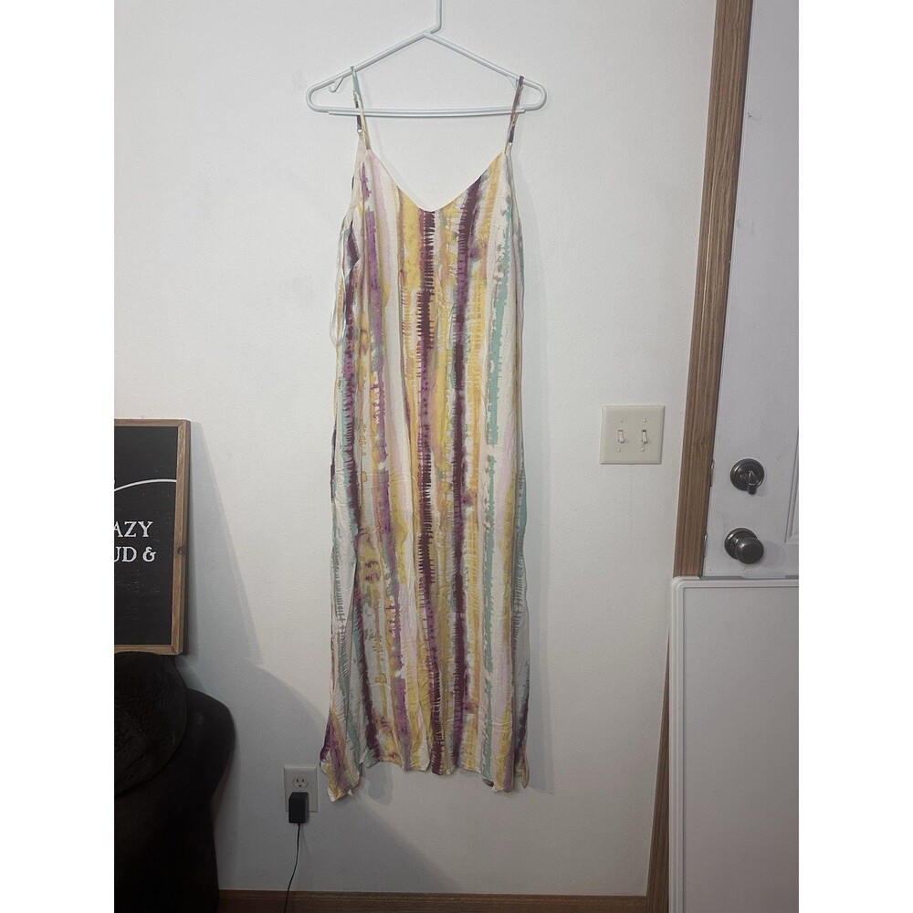 Lulus Multicolor Striped Spaghetti Strap V-Neck Maxi Slip Dress Size L